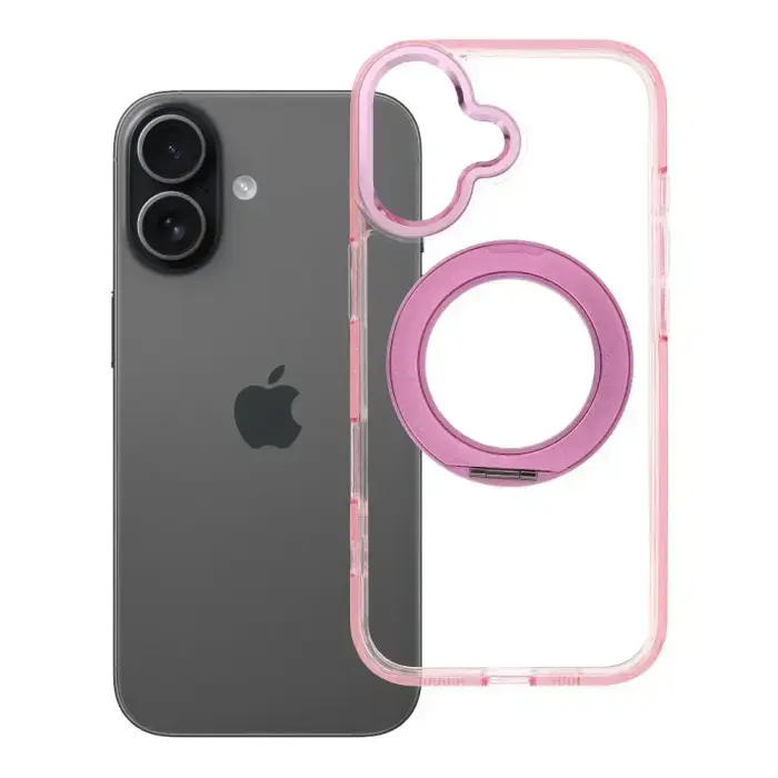 Case for iPhone 17 Frame Circle Stand compatible with MagSafe pink