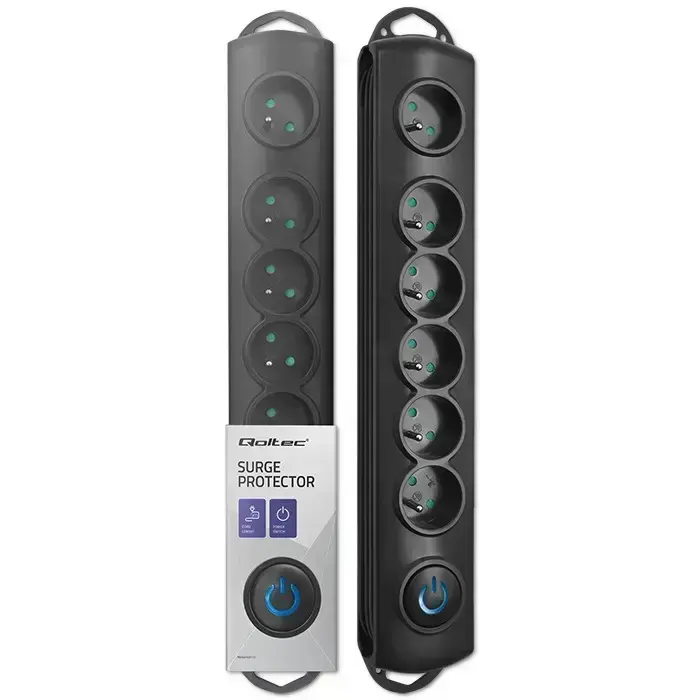 Qoltec Surge protector | 6 sockets | 5m | Black