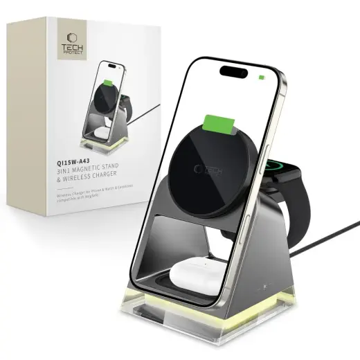 TECH-PROTECT QI15W-A43 3IN1 MAGNETIC MAGSAFE WIRELESS CHARGER BLACK Foto 1