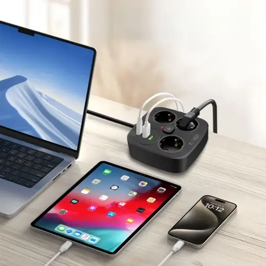 Tech-Protect PCS3X4 power strip, 3 sockets, 2xUSB-A, 2xUSB-C 200 cm - black Photo