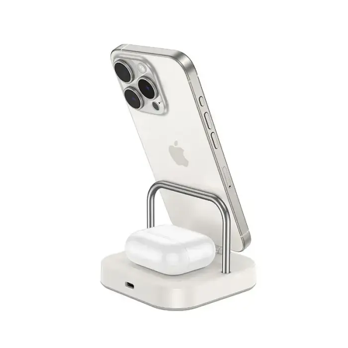 Desktop charger Hoco 2in1 USB C PD QC 3A 30W + wireless charging 5W CQ16B milky white Photo