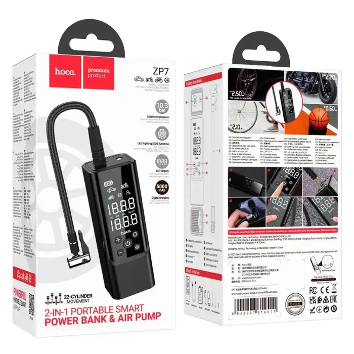 Car compressor Hoco wireless 5000mAh ZP7 black Foto 11