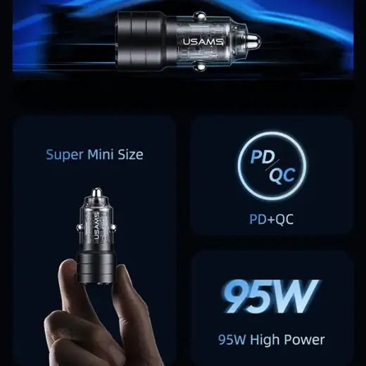 Зарядка для автомобиля USAMS C36 CC176 | 95W | USB-A, USB-C | фиолетовый Фото num