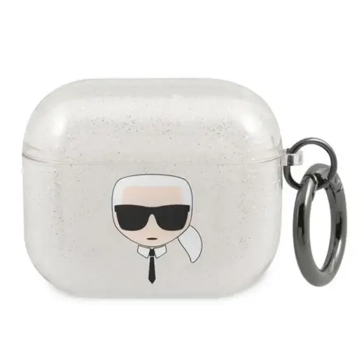 Karl Lagerfeld case for AirPods 3 KLA3UKHGS silver Glitter Karl`s Head Фото num