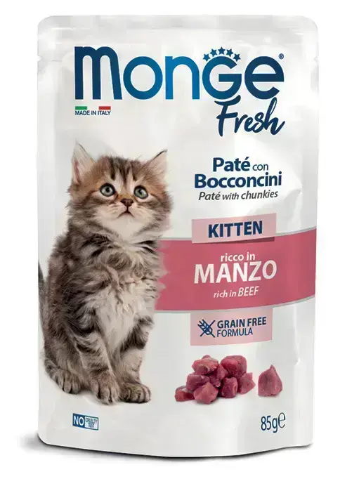 Monge Cat Fresh Pouch Kitten Pate with Chunkies Rich in Beef 85 g