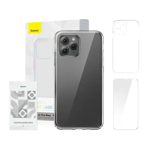 Case Baseus Crystal Series защитное стекло для телефона iPhone 11 Pro Max прозрачное с комплектом для чистки Фото num