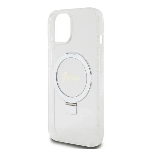 Guess IML Ring Stand Glitter MagSafe Case for iPhone 15 Transparent Фото num