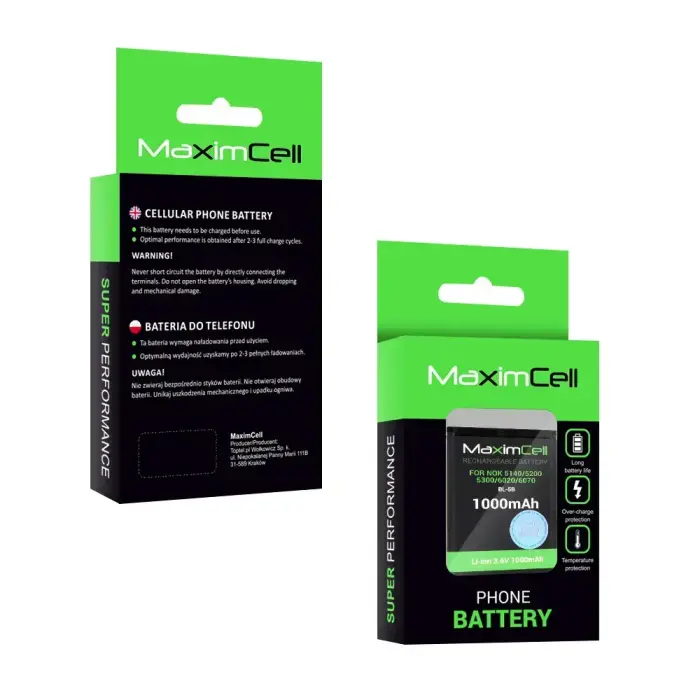 Maximcell Battery for Nokia 5140/5200/5300/6020/6070 (BL-5B) 1000mAh Li-ion Фото num