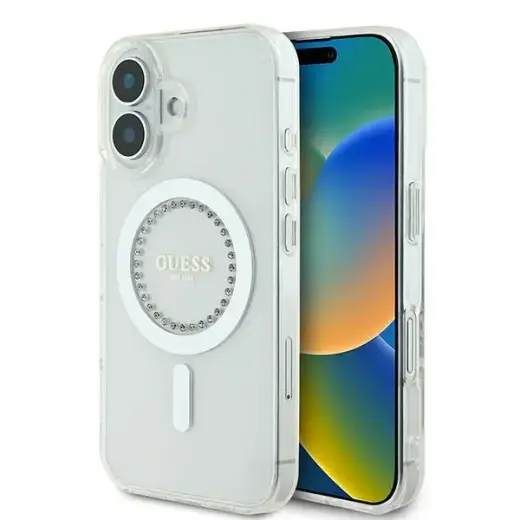 Guess GUHMP16MPFTDTEH iPhone 16 Plus 6.7" white hardcase IML Rhinestones MagSafe