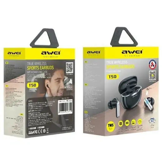 AWEI słuchawki Bluetooth 5.3 T50 TWS + stacja dokująca czarny|black Foto 9