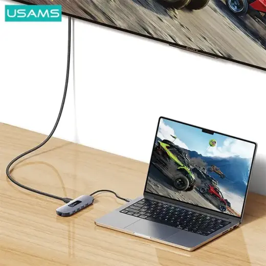 USAMS Adapter HUB 10w1 3xUSB 3.0|TF|SD| USB-C|HDMI|RJ45|VGA PD100W szary|tarnish SJ644HUB01 (US-SJ644) Фото num
