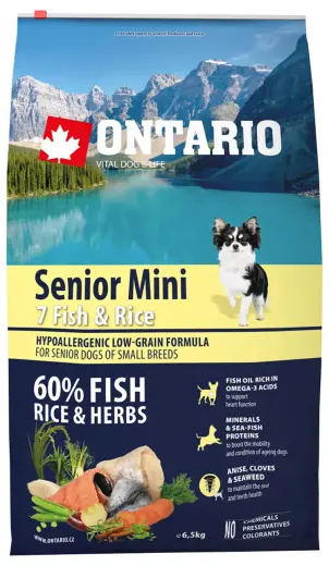 Sausa barība suņiem - Ontario Dog Senior Mini Fish and Rice, 6.5 kg Foto 1