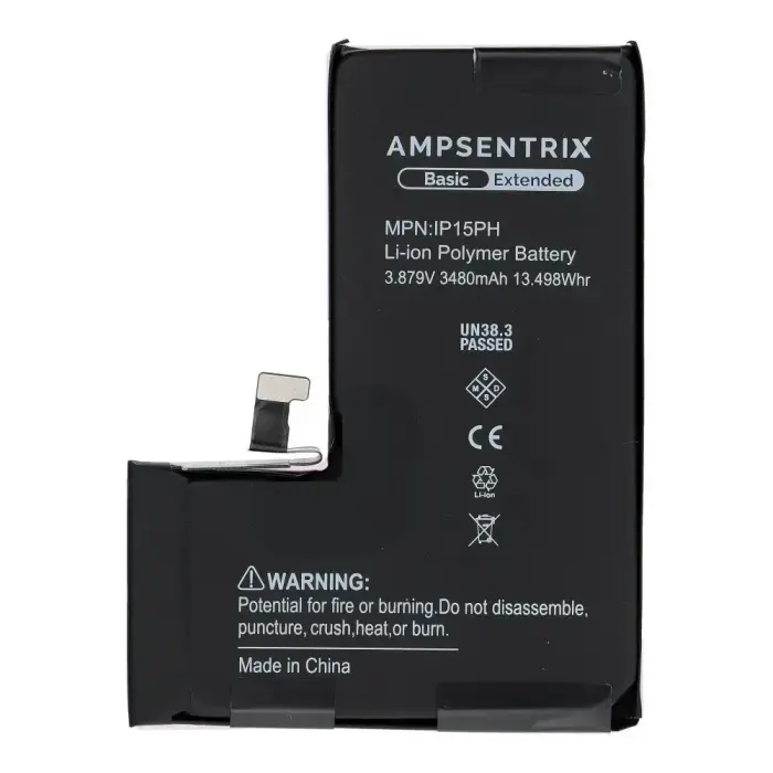  AmpSentrix Basic battery for iPhone 15 PRO (high capacity 3480 mAh) Фото num