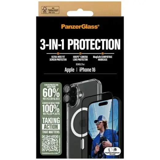 PanzerGlass Bundle 3in1 iPhone 16 6.1" D3O Hardcase + Screen Protector UWF+ Lens B1291+2861+1283 Фото num