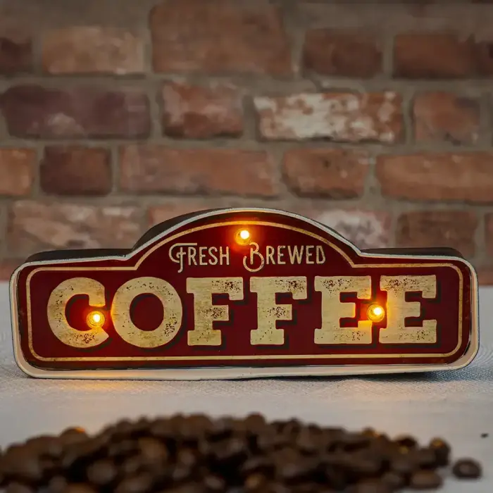 RETRO Metal Sign LED Fresh Brewed Coffee Forever Light Foto 5