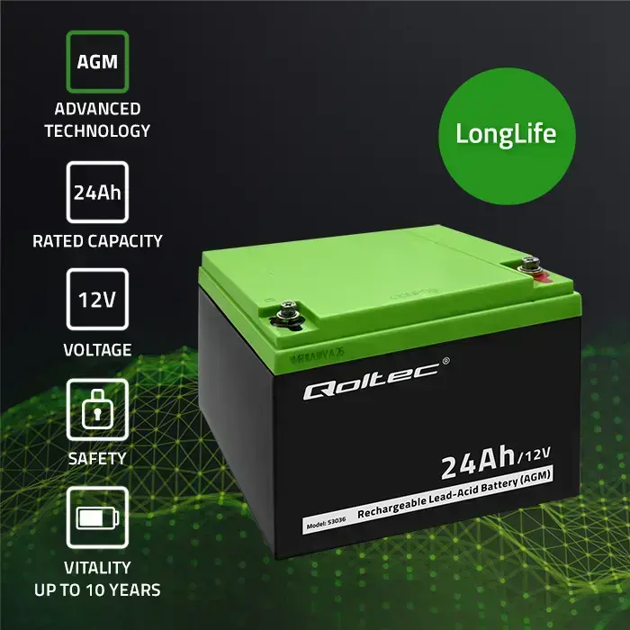 Qoltec AGM battery | 12V | 24Ah | Maintenance-free | Efficient| LongLife | for UPS, scooter Foto 3