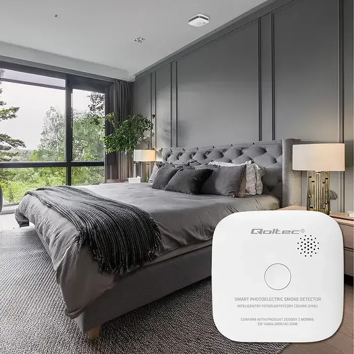 Qoltec Certified Wireless Smoke Detector with Battery | Sensor life: 10 years | Battery life: 10 years | Alarm: 85dB | LED Foto 3