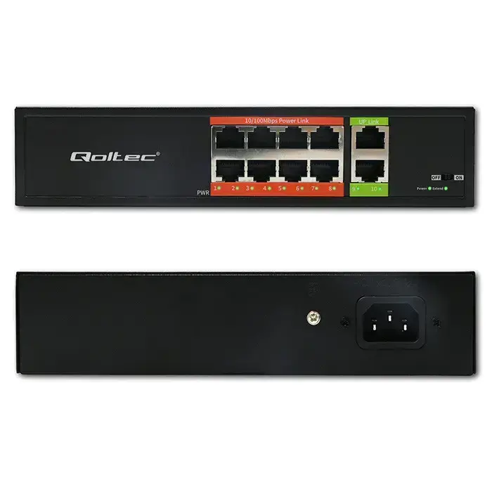 Qoltec FAST Ethernet PoE SWITCH | 8x RJ45 PoE | 2x RJ45 Uplink | 120W | 10/100 Mb/s Foto 8