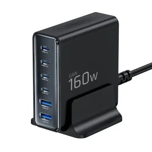 TECH-PROTECT DC160W-GAN 6-PORT DESKTOP CHARGER PD 160W / QC3.0 BLACK Фото num