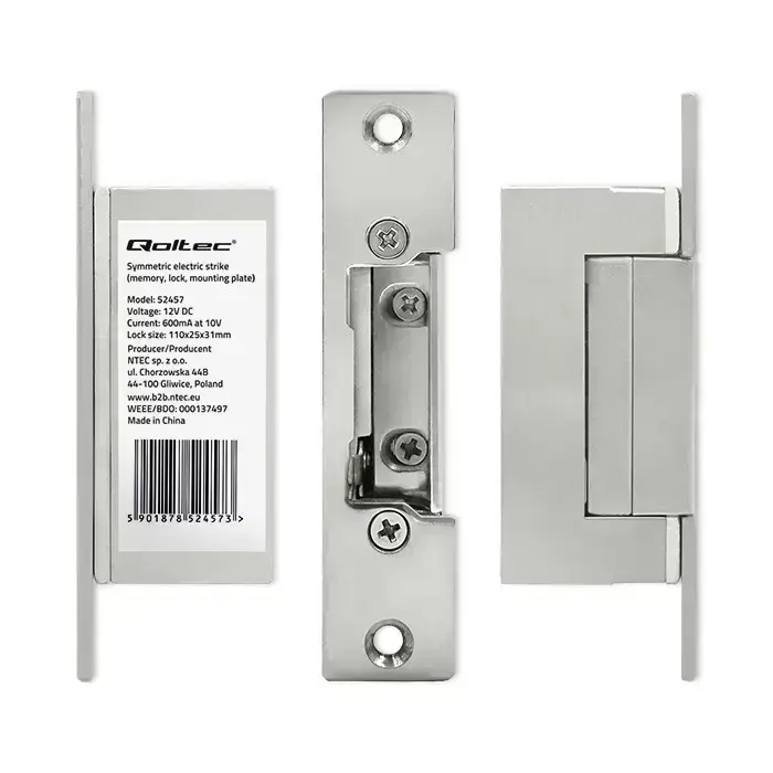 Qoltec Electric strike With lock and memory + mounting plate | 12V | Stainless steel Foto 5
