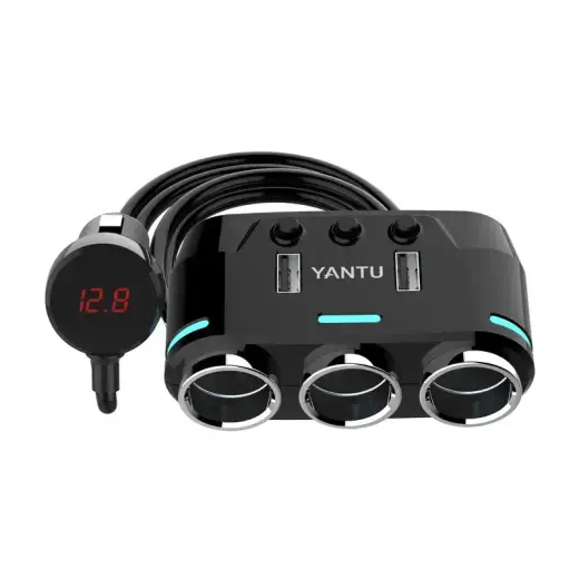 Car Cigarette Lighter Socket Splitter B39 Type C - 3 sockets + 2xUSB - 2,1A 100W with display and cable Foto 3
