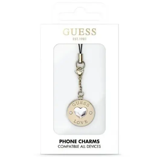 Guess zawieszka GUCPMHGLD Phone Strap Heart Diamond Charm with Rhinestones Фото num