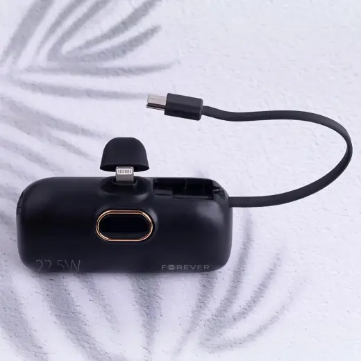 Forever mini MTB-100 external battery (powerbank) | 5000 mAh | 22.5W | Lightning, USB-C | LED display | black Photo