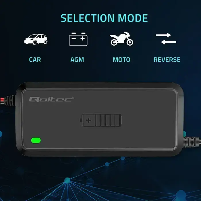 Qoltec Intelligent microprocessor charger 12V 5A | Rectifier for AGM GEL SLA battery | 6 - stage charging Photo