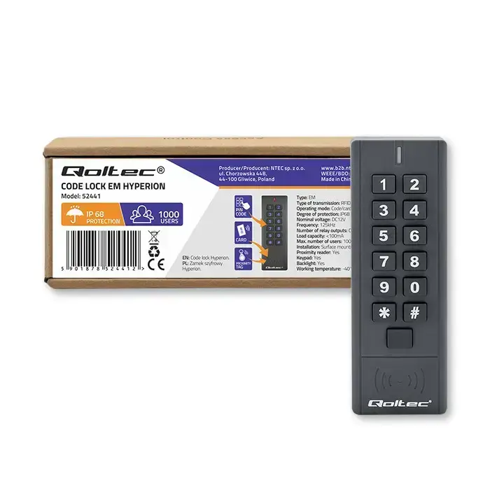 Qoltec Code lock HYPERION with RFID reader | Code | Card | key fob | IP68 | EM Foto 8