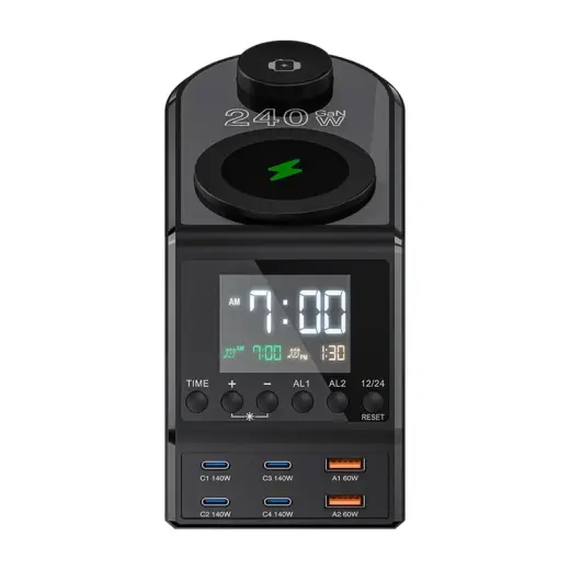 Blitzwolf BW-FW10 alarm clock with charger 2xUSB-A, 4xUSB-C, 240W Foto 2