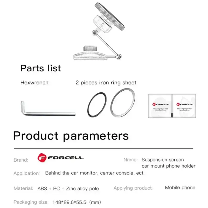 Magnetic car phone holder compatible with Magsafe Forcell F-Grip IronSecure windshield / dashboard black Photo