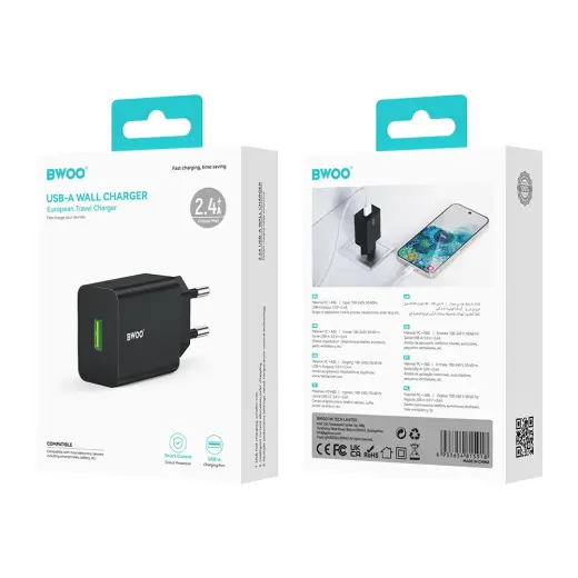 BWOO wall charger CDA249 5V 2,4A USB-A, black Foto 4