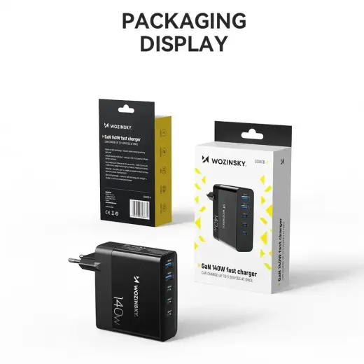 GaN Wozinsky CGWCB 140W Wall Charger 3 x USB-C / 2 x USB-A - Black Foto 5