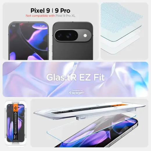 SPIGEN GLAS.TR "EZ FIT" RŪDĪTS STIKLS 2 GAB GOOGLE PIXEL 9 | 9 PRO CAURSPĪDĪGS Foto 9