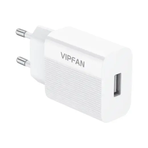 Network charger Vipfan E01, 1x USB, 2.4A + USB-C cable (white) Foto 5