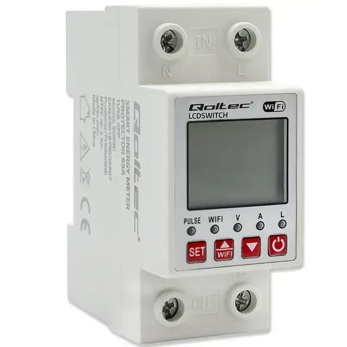 Qoltec Wi-fi DIN rail relay with electricity meter 63A| Timer | Tuya | Wi-Fi | LED Foto 10