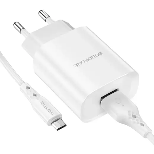 Borofone Wall charger BN1 Innovative - USB - 2,1A with USB to MicroUSB white Photo