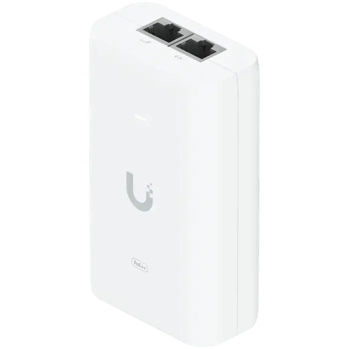 UBIQUITI PoE++ Adapter; Delivers up to 60W of PoE++; Surge, peak pulse, and overcurrent protection; Contains RJ45 data input, AC cable with earth ground, and PoE++ output; LED indicator for status monitoring.