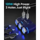 Car Cigarette Lighter Socket Splitter B39-C - 3 sockets + USB + Type C - QC 3.0 PD 3A 120W with display and cable Foto 3