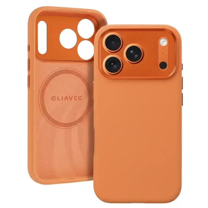 Liavec Silk Shield phone case with MagSafe support for iPhone 17 Pro Max orange