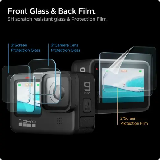 SPIGEN GLAS.TR SLIM RŪDĪTS STIKLS + PLĒVE 2 KOMPLEKTIEM GOPRO HERO 9 | 10 | 11 | 12 CAURSPĪDĪGS Foto 2