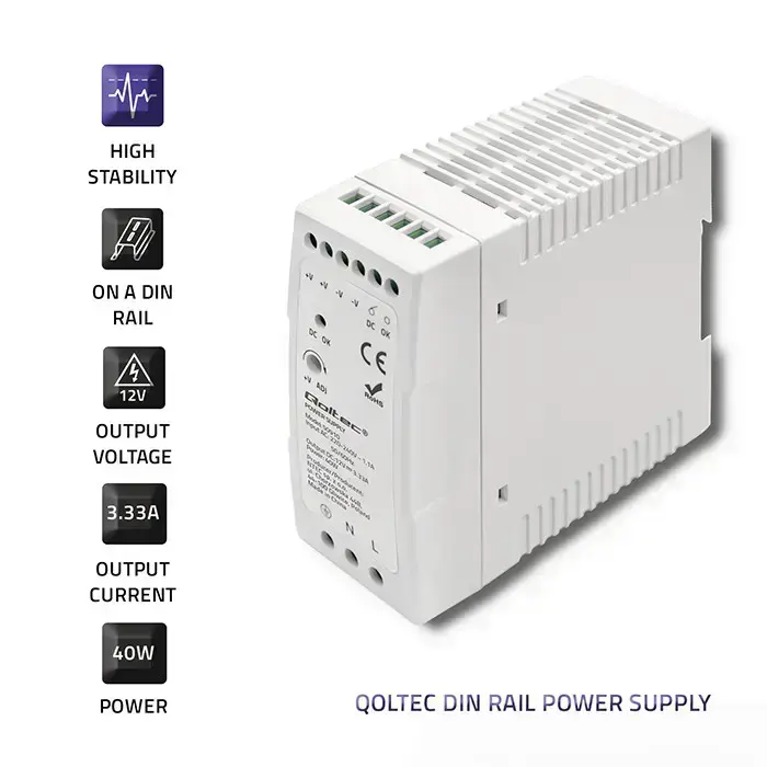 Qoltec DIN rail power supply | 40W | 12V | 3.33A | White | Slim Foto 4
