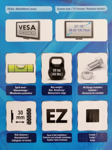 Opticum TV stiprinājums pie sienas 23-55collas, līdz 30kg, melns Foto 4