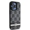 DKNY Leather Checkered Mono Pattern & Printed Stripes iPhone 15 Pro Case - Black — Foto 4
