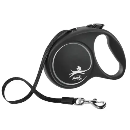 Инерционный поводок для собак - Trixie Flexi BLACK DESIGN, ленточный поводок, L: 5 м, черный