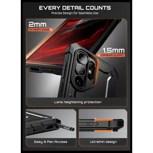 SUPCASE UNICORN BEETLE PRO & TEMPERED GLASS 2-PACK GALAXY S26 ULTRA BLACK Foto 4