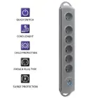 Qoltec Surge protector | 6 sockets | 3m | Grey — Foto 4