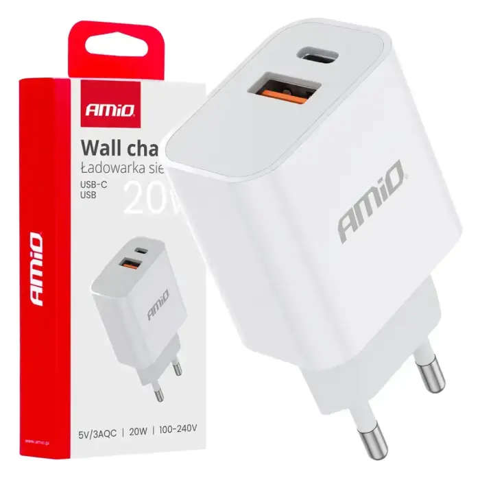 AMiO PRO-09 travel charger | 20W | PD, QC | USB-C, USB-A