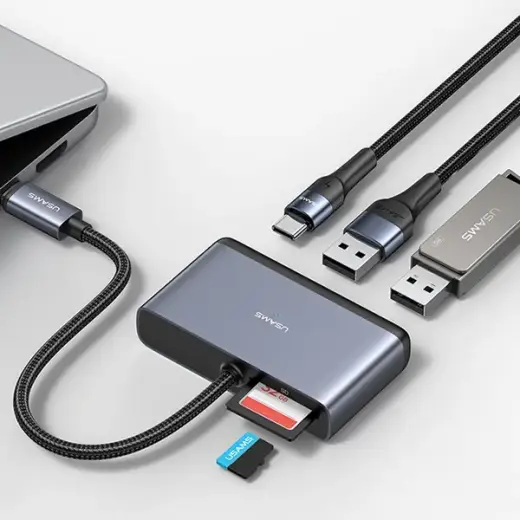 USAMS Adapter HUB 5w1 USB 2.0|USB 3.0| USB-C|TF|SD szary|dark grey SJ628HUB01 (US-SJ628) Фото num