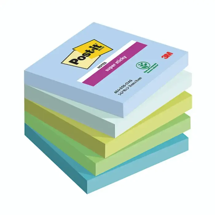 Piezīmju līmlapiņas Post-it Super Sticky, Oasis Color, 76 mm x 76 mm, 5 iepak./pakā
